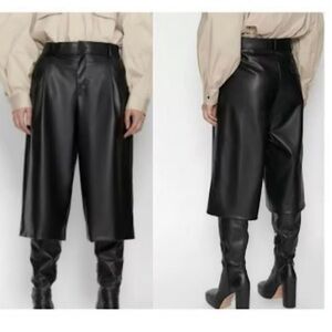 Zara Black Faux Leather Culottes. Size S